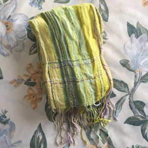 Artistic Green Purple & Blue Striped Fringed Scarf Wrap